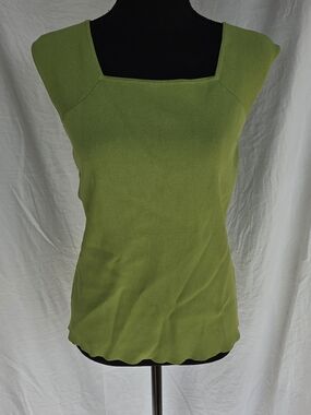Square Neck Cap Sleeve Tank Top in Green